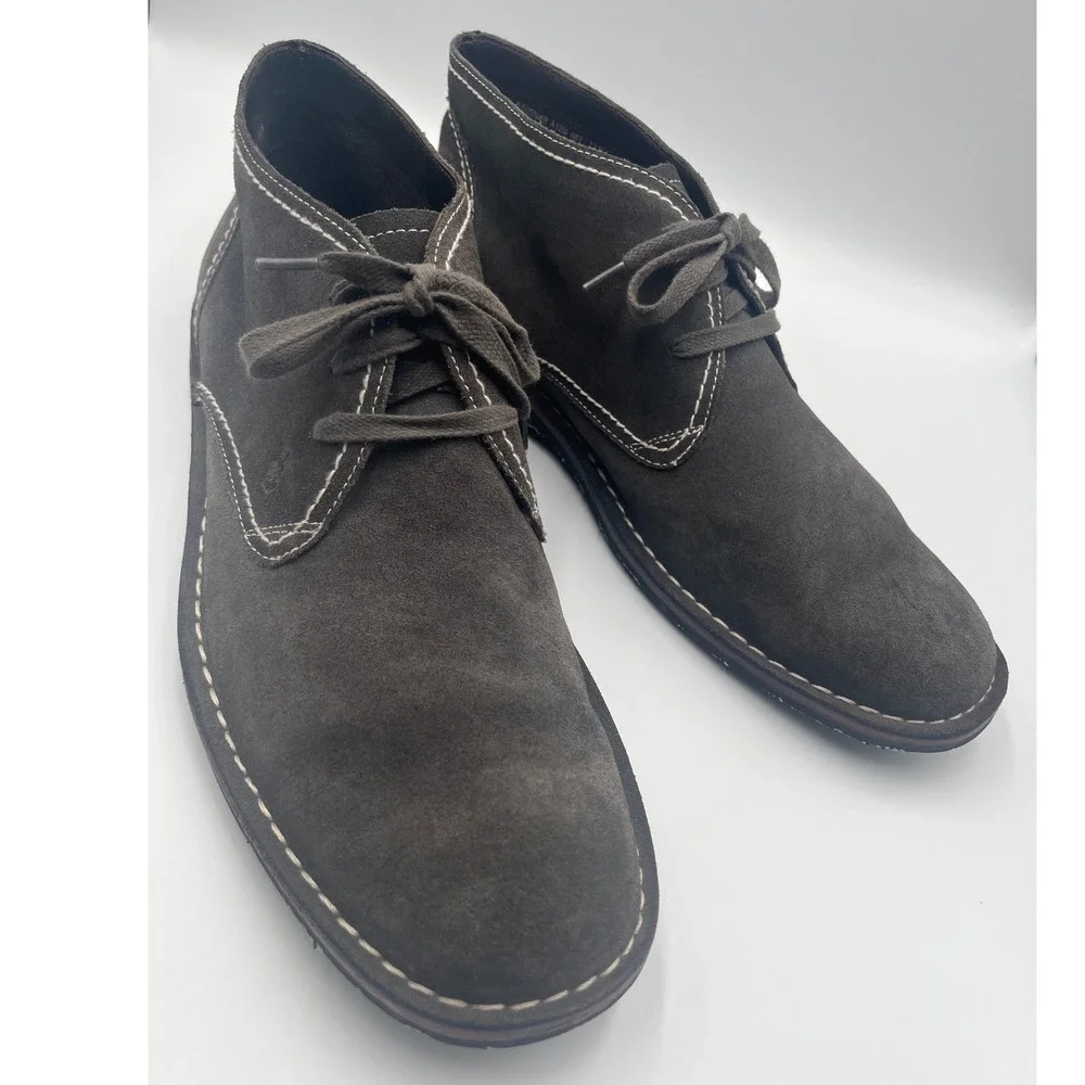 John Varvatos Gray Suede Chukka Boots Mens 13 Premium Leather Lace Up